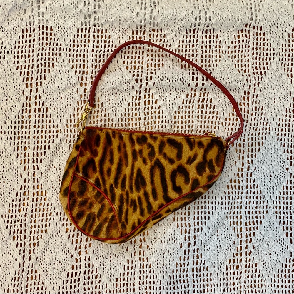 Vintage Dior leopard pony hair saddle bag